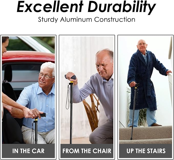 Walking Cane PANZHENG Cane for Man/Woman | Mobility & Daily Living Aids | 5-Level Height Adjustable Walking Stick | Comfortable Plastic T-Handle Portable Walking Stick Folding Cane