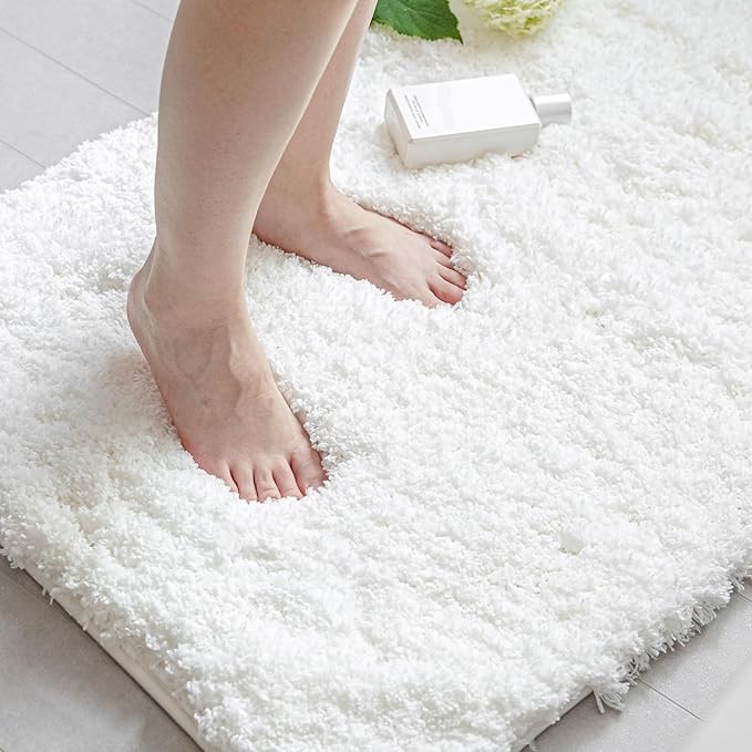 White Bathroom Rugs 24x36 Non Slip Fluffy Bath Mat for Bathroom Floor Washable Plush Luxury Bath Rug for Tub Soft Shaggy Absorbent Shower Sink Mat