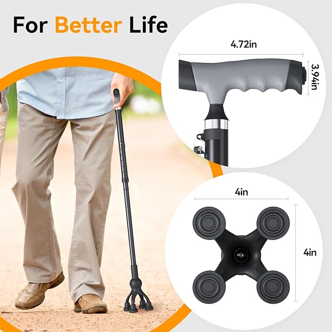 Walking Cane with LED Light for Seniors Men Women, Adjustable Folding Canes for Elderly, Ergonomic Handle & All Terrain Shock Absorbing Base, Walking Sticks for Indoor Outdoor Travel Hiking Support