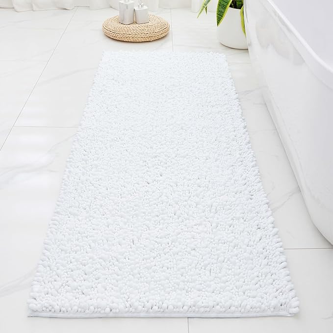 Bathroom Runner Rug 24x55 Non Slip Washable Long Bath Mat for Tub Thick Soft Absorbent Bathroom Floor Mat Large Chenille Bath Rug for Shower, White
