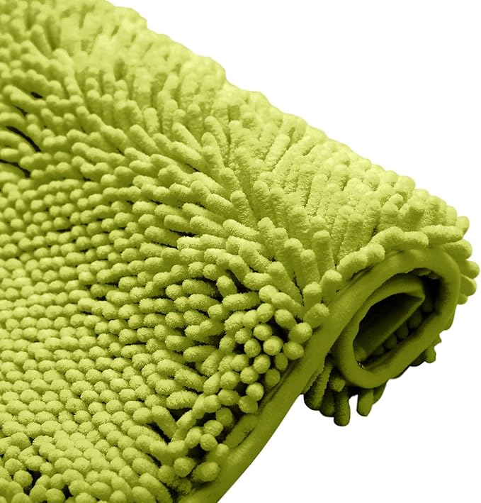 Non-Slip Bath Rug,Extra Soft Microfiber Bedroom Shag Carpet with Anti-Slip Backing,Water/Dust Absorbent Fast Dry Shower Mat,Sound Insulated Stairs Pad,Machine Washable (Lime Green,23 x 35 Inches)