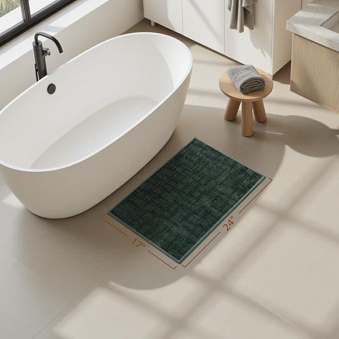 AMOAMI Bath Mat Non Slip Super Absorbent Quick Dry Bath Mats for Bathroom Floor Rubber Backing Washable Bathroom Rugs Modern Woven Jacquard Mat, Beside Tub Bath Rugs, 17" x 24", Green