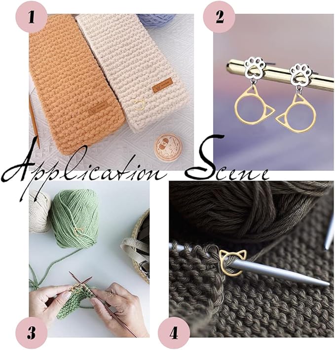 NBEADS 30 Pcs Cat's Head Stitch Marker Rings, Alloy Metallic Stitch Marker Knitting Stitch Counter Stitch Ring Markers with Wooden Storage Box for Knitting Sewing Quilting Jewelry Making