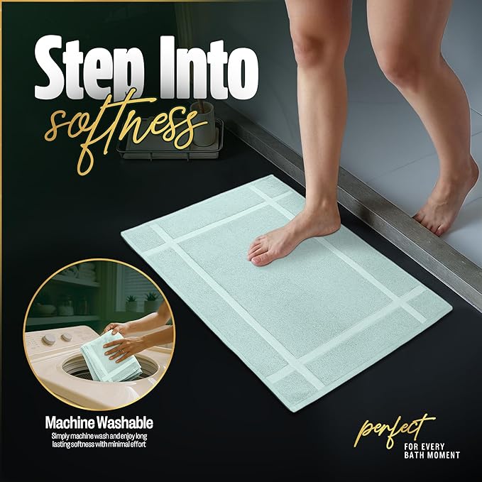 Pearl Linens Pack of 6 100% Cotton Bath Mat 20x30 inches, Soft & Absorbent Quick Dry Bathroom Mat Set, Not Bathroom Rugs, After Shower Mat, Bath Tub Mat, 687 GSM, Machine Washable, Mint Green