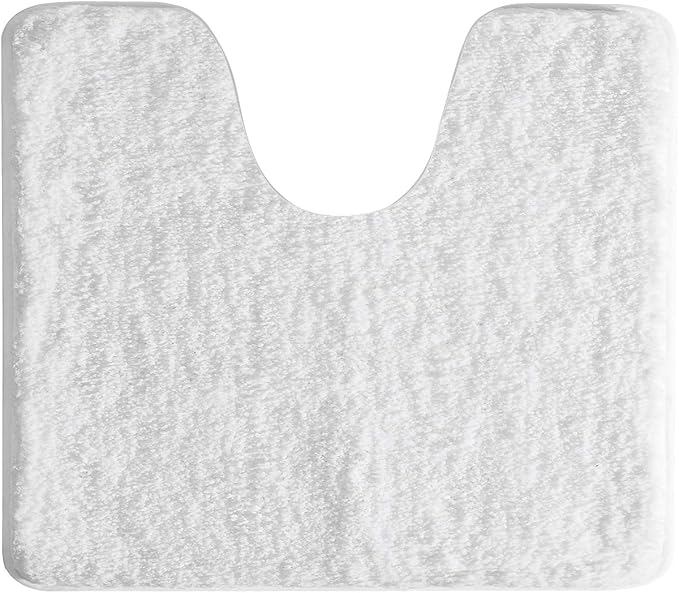 Suchtale Bathroom Contour Rug Non Slip Bath Mat Water Absorbent Soft Microfiber Shaggy Bathroom Mat Machine Washable Bath Rug for Bathroom Thick Plush U Shape Toilet Rug (20 x 24, White)