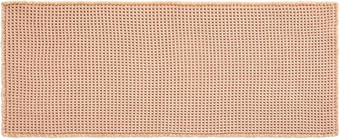 Waffle Runner Rug Bathroom, Long Boho Bathroom Rugs Non Slip Washable Super Absorbent Quick Dry Farmhouse Bath Decor, 60"x24" Light Peach