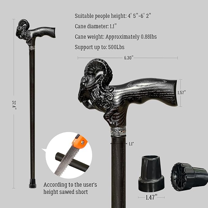 Hand Carved Wooden Cane Ultra Lightweight 0.88 lbs Support up to 500 lbs Walking Cane for Men and Women High-end Solid Wood Canes for Seniors with 3 Tips for City Trekking Daily Use