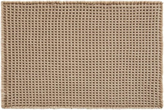 Waffle Bath Mat, Boho Bathroom Rugs Non Slip Washable Super Absorbent Quick Dry Bath Mat Farmhouse Bathroom Decor, 30"x20" Beige
