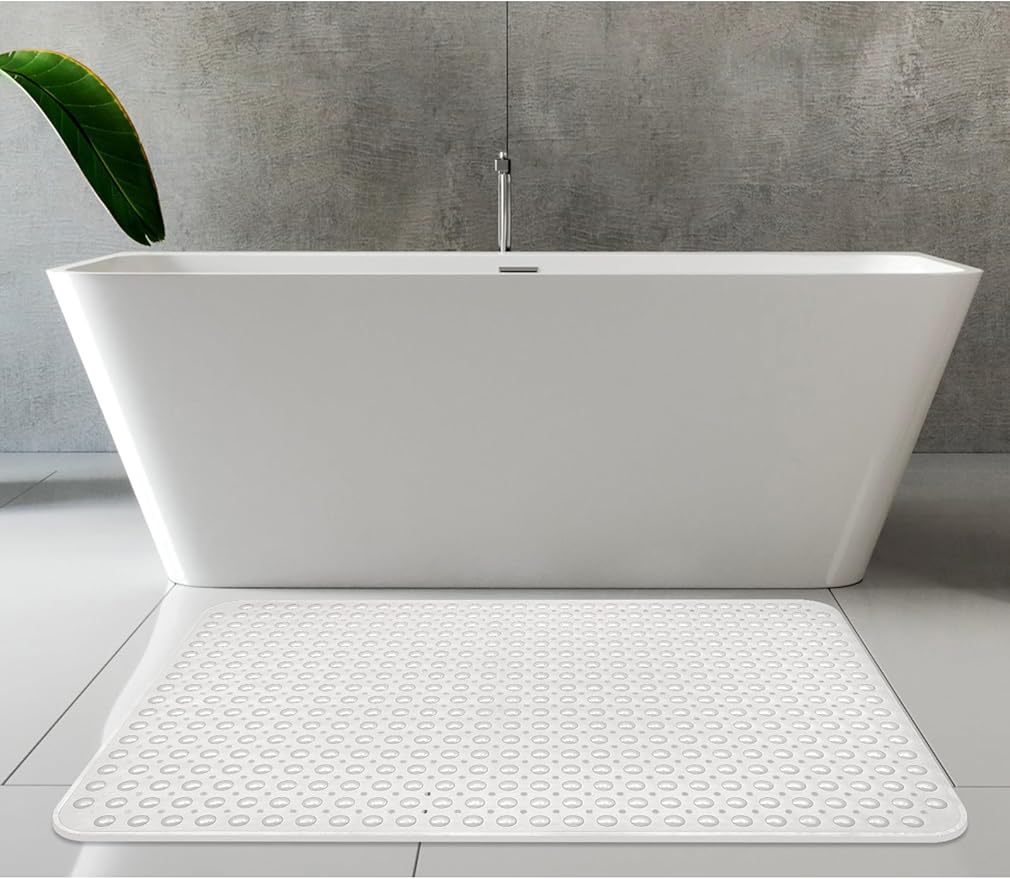 Extra Large Shower Mat, Yonala 47.2 x 31.5 Inch Non Slip Shower Mats for Inside Shower with Drain Hole and Suction Cups, Soft Trimmable TPE Anti Slip Shower Mat for Walk in Shower Stall, Heavy Mat