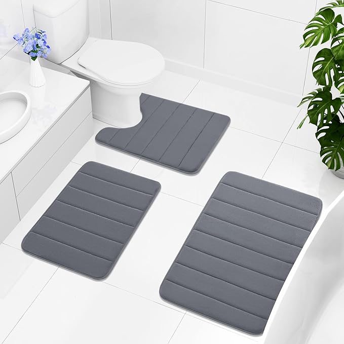 Buganda Memory Foam Bath Mat, 60" x 24", Ultra Soft and Non-Slip Bathroom Rugs, Water Absorbent and Machine Washable Bath Rug Runner for Bathroom, Shower, and Tub, Dark Grey
