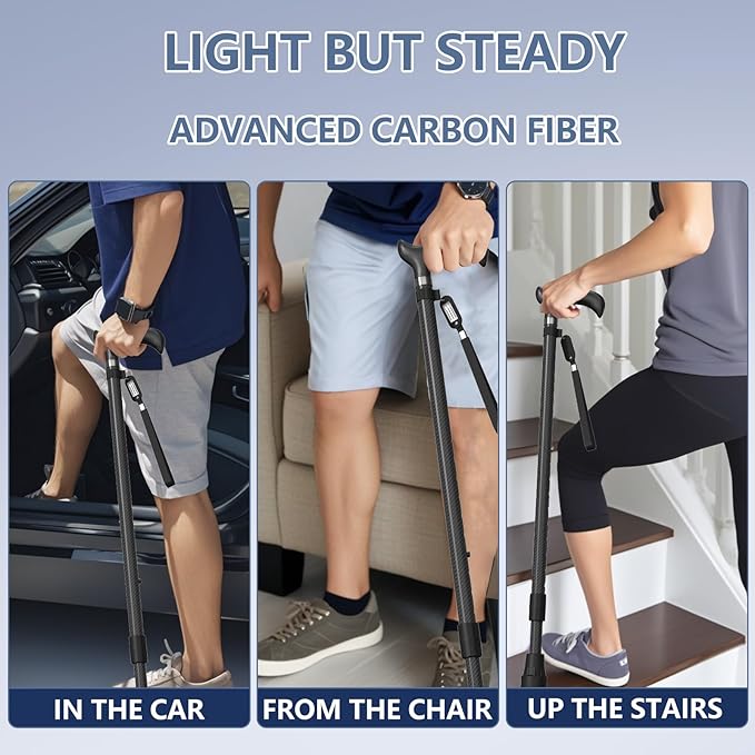 Walking Cane for Men for Stability, Walking Canes with Light,Adjustable Quad Canes for Men with Two Replacement Bases, Ultralight Carbon Fiber Walking Canes for Seniors Balance,Only 0.3kg