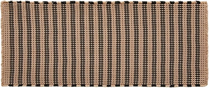 Waffle Runner Rug Bathroom, Long Boho Bathroom Rugs Non Slip Washable Super Absorbent Quick Dry Farmhouse Bath Decor, 60"x24" Black and Khaki