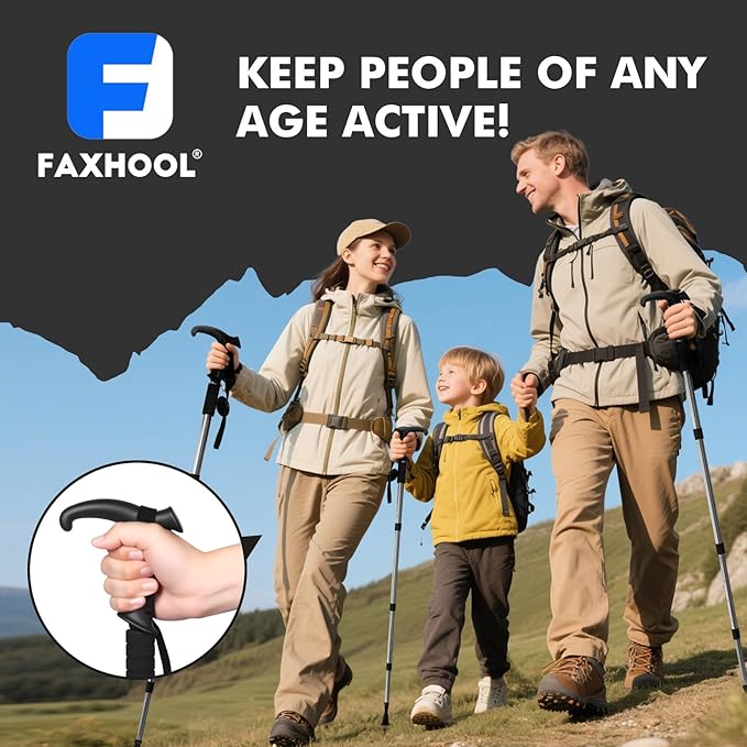 Telescopic Walking Cane 43 Inch with Anti-Shock & T-Grip Handle - 7075 Aluminum Quick Lock Trekking Pole, Ultralight for Hiking, Camping, Mountaineering