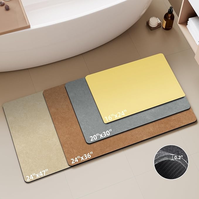 Bathroom Mat Quick Dry, Bathroom Rugs Non Slip Washable Thin Absorbent Bath Mat Fits Under Door Bathroom Floor Mat Perfect for Bath, Shower, or Sink 24"x36" Light Yellow