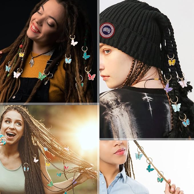 NBEADS Butterfly Charms and Braid Clips - 45 Pcs Removable Crochet Stitch Markers Made of Charms for Knitting, Weaving, Sewing, and Dreadlock Decorations