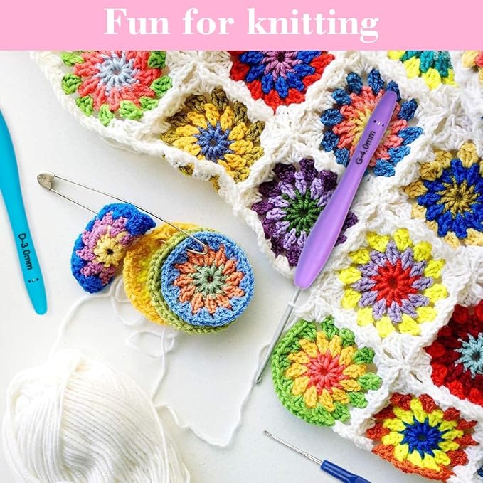 INSCRAFT 87 Pcs Crochet Hook Set, 19 Sizes 0.5mm-8mm(L), Ergonomic Soft Grip Handles Crochet Needles Kit with Case for Arthritic Hands, Crochet Starter Kit for Beginners Knitting Yarn Lovers