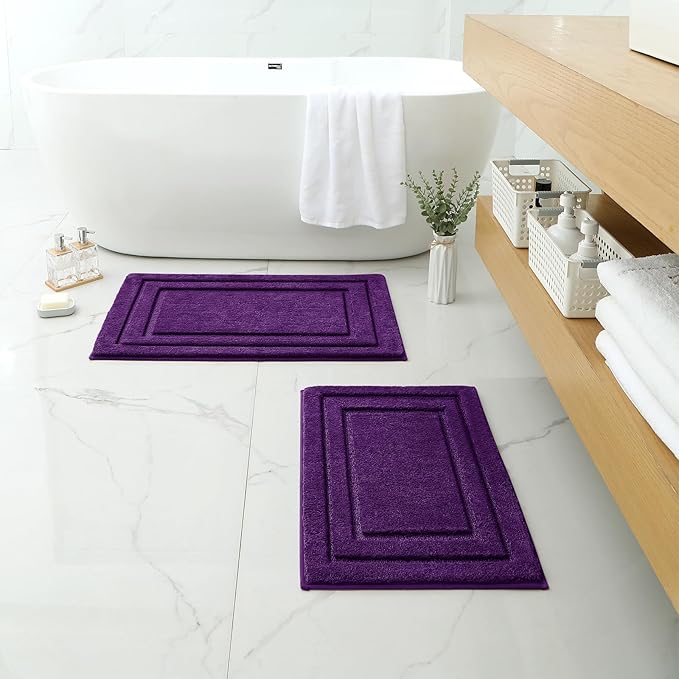 HOMEIDEAS Bathroom Rugs Sets 2 Piece, Super Soft and Absorbent Non Slip Microfiber Machine Washable Bath Mat Set (20" x 32" + 16" x 24", Purple)