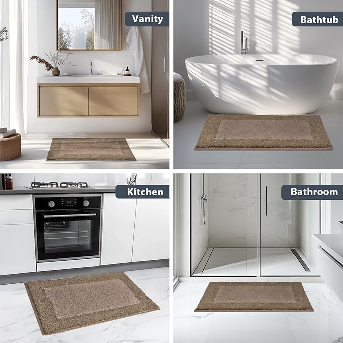 Bathroom Rugs U-Shaped 20" x 24", Non-Slip Extra Soft Absorbent Bath Rugs, Machine Washable Quick Dry Bath Mats for Toilet Base, Grayish Brown & Coffee