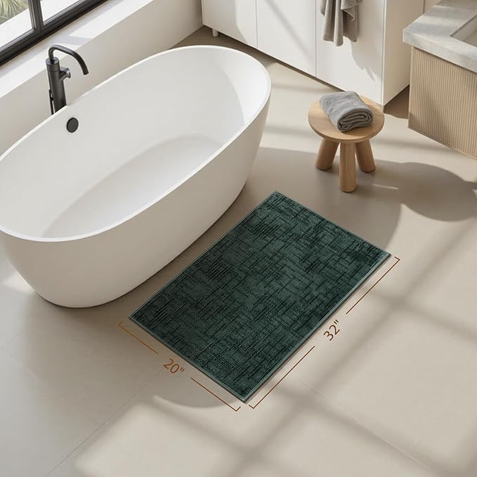 AMOAMI Bath Mat Non Slip Super Absorbent Quick Dry Bath Mats for Bathroom Floor Rubber Backing Washable Bathroom Rugs Modern Woven Jacquard Mat, Beside Tub Bath Rugs, 20" x 32", Green