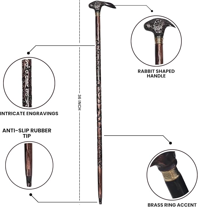 All Black Snake Handle Spiral Wooden Walking Cane