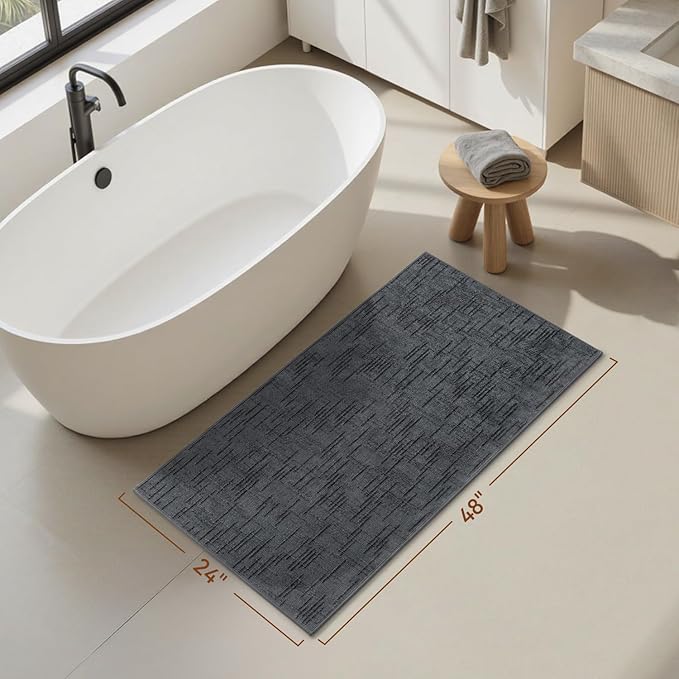 AMOAMI Bath Mat Non Slip Super Absorbent Quick Dry Bath Mats for Bathroom Floor Rubber Backing Washable Bathroom Rugs Modern Woven Jacquard Mat, Beside Tub Bath Rugs, 2'x4', Darkgrey