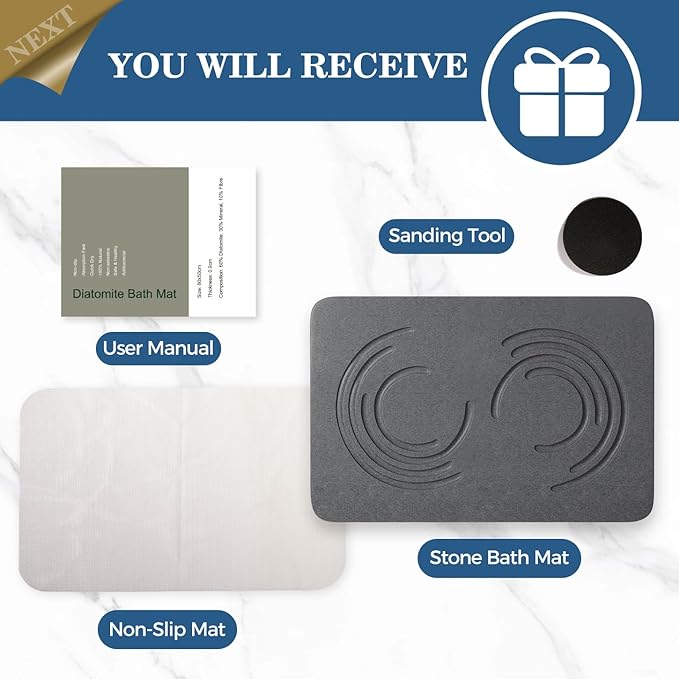 Stone Bath Mat Diatomaceous Earth Shower Mat,Quick Drying Diatomite Bath Stone Mat for Bathroom Floor -Super Absorbent,Natural, Easy to Clean (24 * 16 Grey)