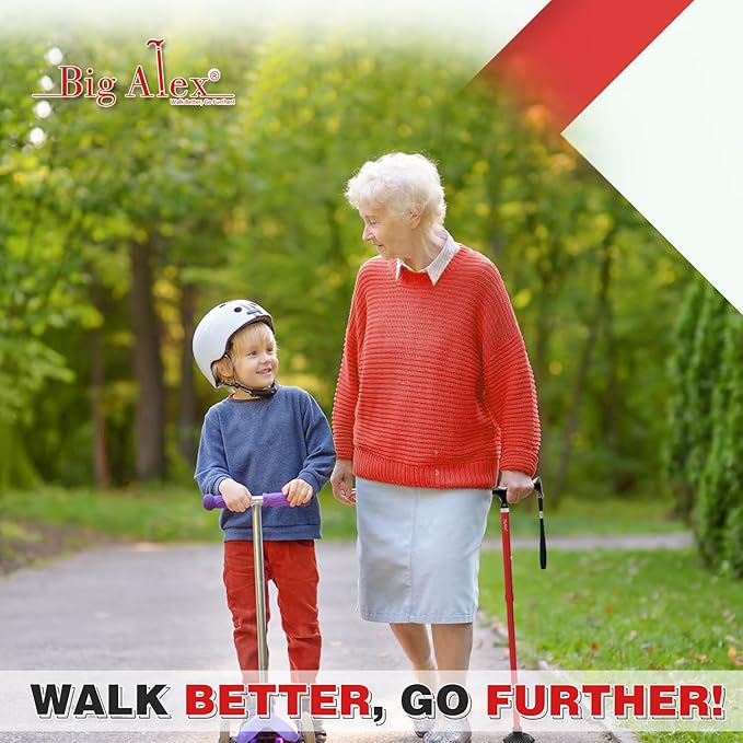 BigAlex Lightweight Collapsible Walking Cane with Soft Comfortable TPR Handle for Seniors and Elderly Adults, Larger Handle for Comfort, Adjustable Support Stick, Portable Travel Aid for Men & Women