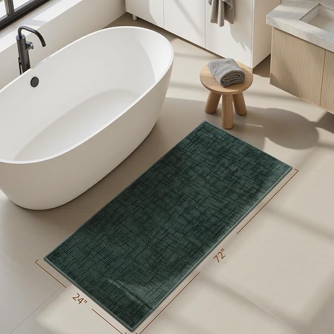 AMOAMI Bath Mat Non Slip Super Absorbent Quick Dry Bath Mats for Bathroom Floor Rubber Backing Washable Bathroom Rugs Modern Woven Jacquard Mat, Beside Tub Bath Rugs, 2' x 6', Green