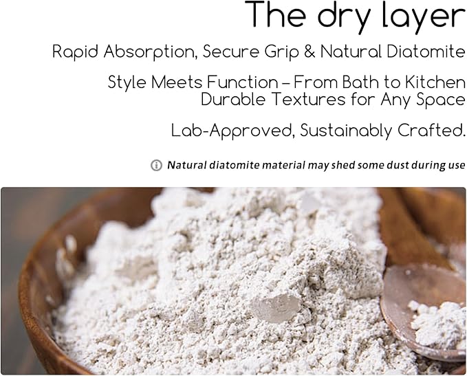 Stone Bath Mat 24"x16" - Diatomaceous Earth Shower Mat, Quick Dry, Anti-Slip, Modern Design with Bonus Non-Slip Pad - Perfect for Home Safety and Style,Light Gray