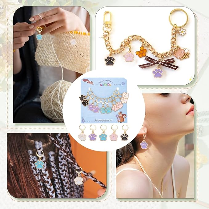 NBEADS 20 Pcs Dog Paw Stitch Markers, 5 Colors Enamel Alloy Crochet Charms Removable Dangle Locking for Knitting Weaving Sewing Accessories Quilting Handmade Jewelry