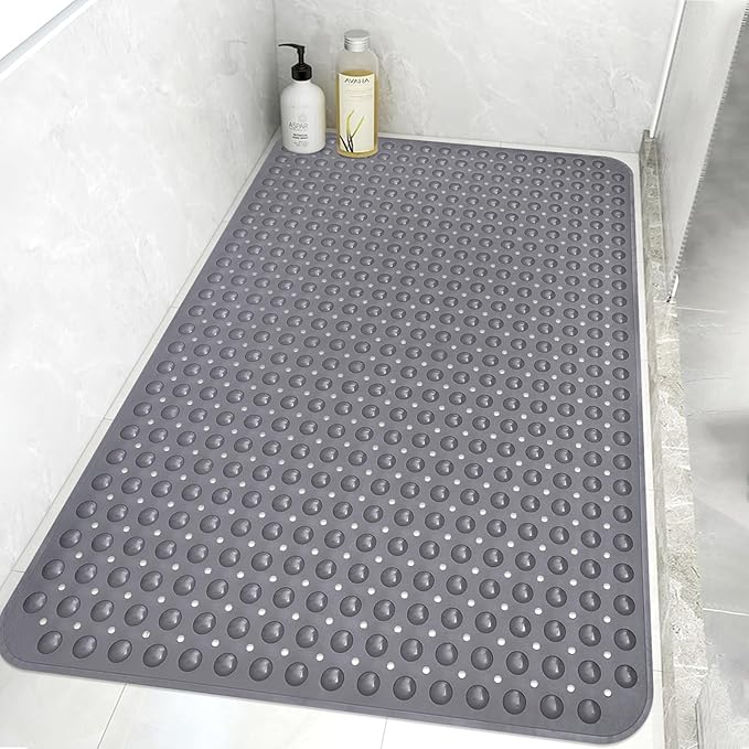 Shower Mat Non Slip: 47.2 x 31.5 Inch Extra Large TPE Shower Mats for Inside Shower - Anti Slip Shower Stall Matt with Drain Hole and Suction Cups for Elderly