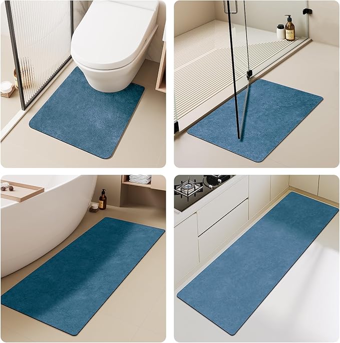 Bath Mat, Bathroom Rugs Non Slip Washable Thin Absorbent Quick Dry Bath Mat Fits Under Door Bathroom Floor Mat Perfect for Bath, Shower, or Sink 36"x60" Denim Blue