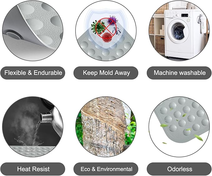 Yanzifly Bathtub Mat Non Slip Bath Mat for Tub Silicone Soft Bath Tub Mat Non Slip Shower Mats, Suction Cups Bath Tub Anti Slip Matt for Family Use, Machine Washable-Grey