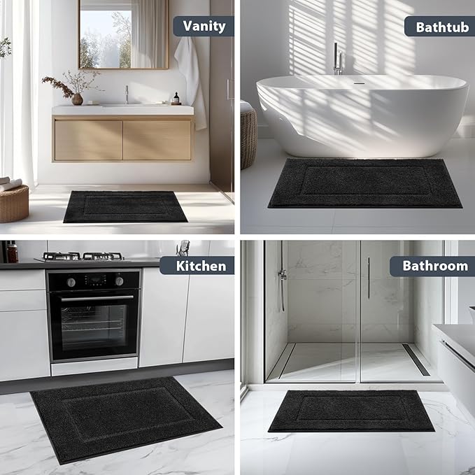 Bathroom Rugs U-Shaped 20" x 24", Non-Slip Extra Soft Absorbent Bath Rugs, Machine Washable Quick Dry Bath Mats for Toilet Base, Black