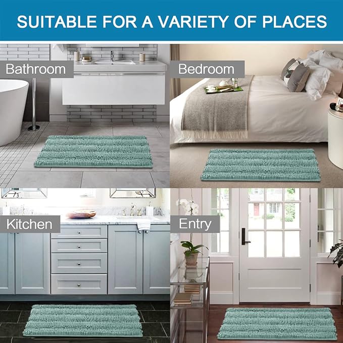 H.VERSAILTEX 2 Piece Bathroom Set - Super Absorbent Chenille Striped Bath Mats - Non Skid, Machine Washable - Eggshell Blue, 24 x 36 Plus 20 x 32 Inches