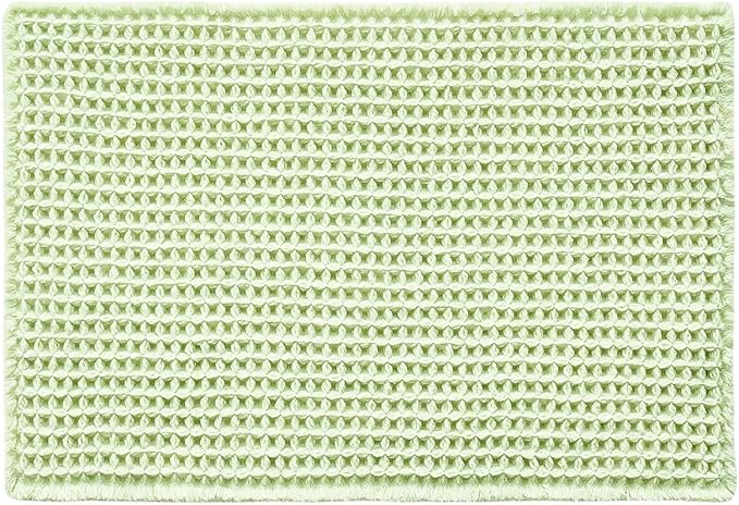 Waffle Bath Mat, Boho Bathroom Rugs Non Slip Washable Super Absorbent Quick Dry Cute Bath Mat Farmhouse Bathroom Decor, 24"x16" Pale Green
