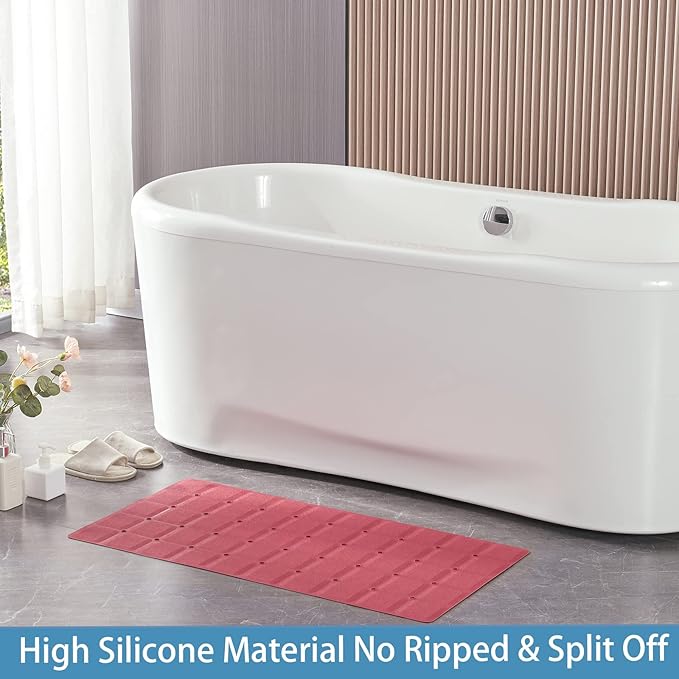 Foldable Silicone Bathtub Mat: Jumbo Size Heavy Duty Safety Bath Mat for Tub Without Suction Cups Non Slip Bath & Shower Mat for Textured, Reglazed, Refinished Tub (Crimson Red, 35.8 x 17.7)