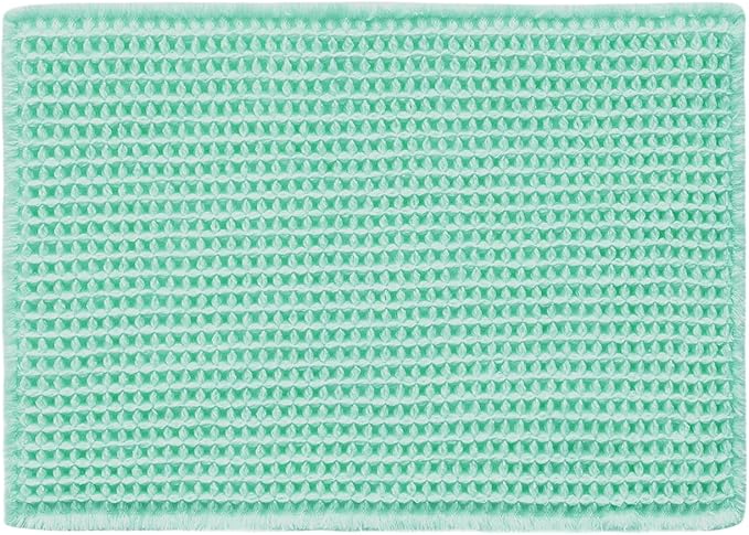 Waffle Bath Mat, Boho Bathroom Rugs Non Slip Washable Super Absorbent Quick Dry Cute Bath Mat Farmhouse Bathroom Decor, 24"x16" Aqua Blue