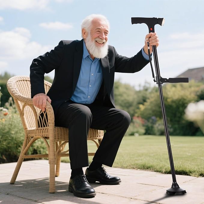 Canes for Women with Alarm & LED Light, Folding Canes for Women Adjustable and Lightweight, Self Standing Walking Canes for Seniors & Adults, Portable Mobility Aid