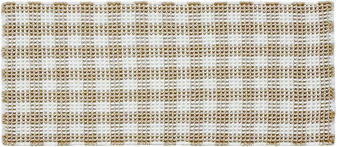 Waffle Bath Mat, Boho Bathroom Rugs Non Slip Washable Absorbent Checkered Bathroom Mat Quick Dry Farmhouse Bathroom Decor, 48"x24" Khaki and White