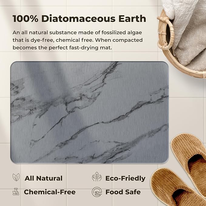 Stone Bath Mat, Diatomaceous Earth Non-Slip Stone Shower Mat - Quick Drying Absorbent Bath Mats for Bathroom - Elegant & Modern Design, Easy to Clean (23.5 x 15) - Graphite