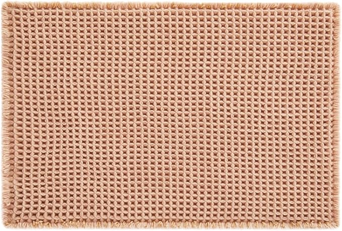 Waffle Bath Mat, Boho Bathroom Rugs Non Slip Washable Super Absorbent Quick Dry Bath Mat Farmhouse Bathroom Decor, 24"x16" Light Peach