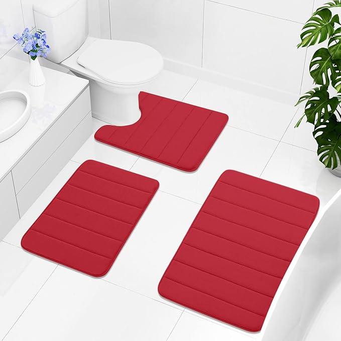 Buganda Memory Foam Bath Mat, 47" x 24", Ultra Soft and Non-Slip Bathroom Rugs, Water Absorbent and Machine Washable Bath Rug Runner for Bathroom, Shower, and Tub, Red