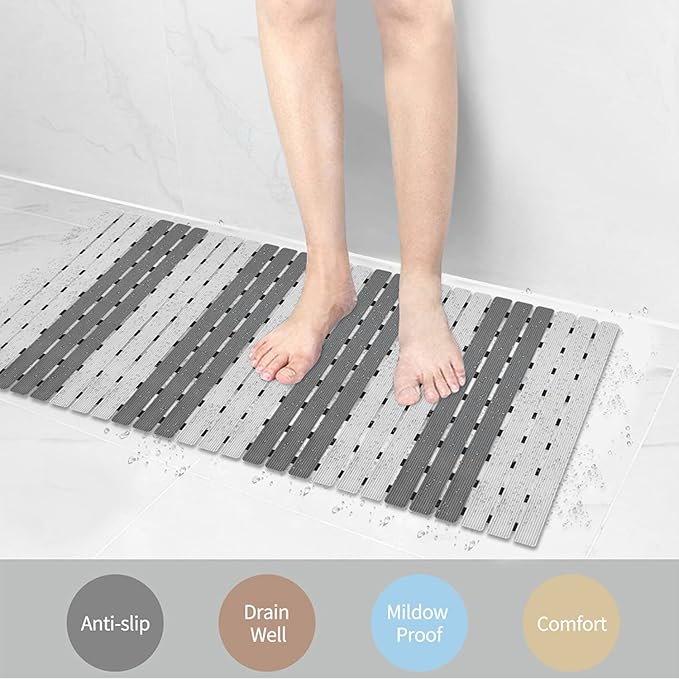 MBOSS Shower Mat Non Slip Bathtub Mats for Bathroom Shower Floor Mat Bath Mats for Shower Tub Anti Slip Shower Mat with Drain Hole and Large Suction Cups (Dark Gray Light Gray, 37.5 X 15.7 Inch)