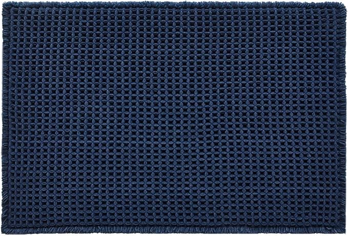 Waffle Bath Mat, Boho Bathroom Rugs Non Slip Washable Super Absorbent Quick Dry Bath Mat Farmhouse Bathroom Decor, 36"x24" Navy Blue