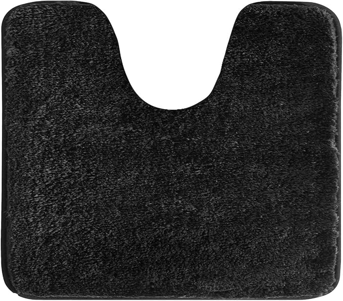 Suchtale Bathroom Contour Rug Non Slip Bath Mat Water Absorbent Soft Microfiber Shaggy Bathroom Mat Machine Washable Bath Rug for Bathroom Thick Plush U Shape Toilet Rug (20 x 24, Black)