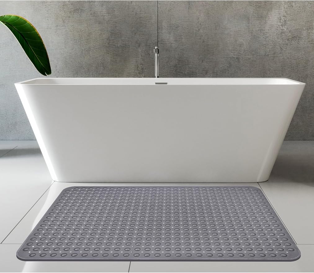 Extra Large Shower Mat, Yonala 47.2 x 31.5 Inch Non Slip Shower Mats for Inside Shower with Drain Hole and Suction Cups, Soft Trimmable TPE Anti Slip Shower Mat for Walk in Shower Stall, Heavy Mat