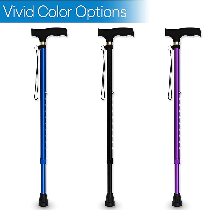 RMS Walking Cane - Adjustable Walking Stick - Lightweight Aluminum Offset Cane with Ergonomic Handle and Wrist Strap - Ideal Daily Living Aid for Limited Mobility