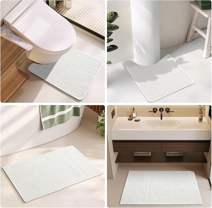 Bathroom Rugs Non Slip Washable, Super Absorbent Thin Bath Mat Quick Dry Low Pile Bathroom Rug, White 20"x48"