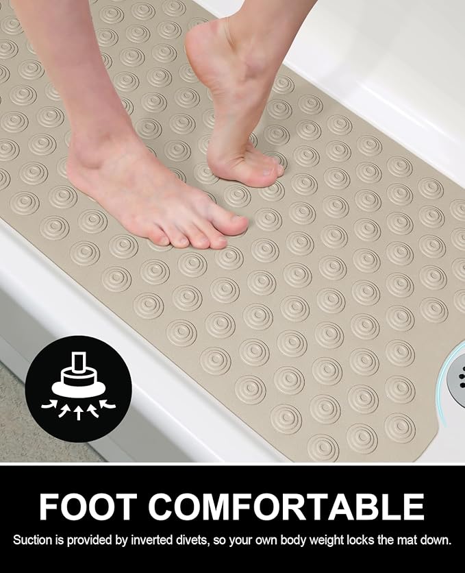 OTHWAY No Suction Cup Bath Mat: 39x16inch Extra Long Bathmat│Perfect for Refinished Bathtub Mat│Made of Nature Rubber│a Blessing for The Elderly and Children (Brown)